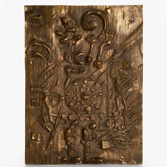 BROR MARKLUND (1907-1977). Tillskriven. Relief, abstrakt figurkomposition, brons.