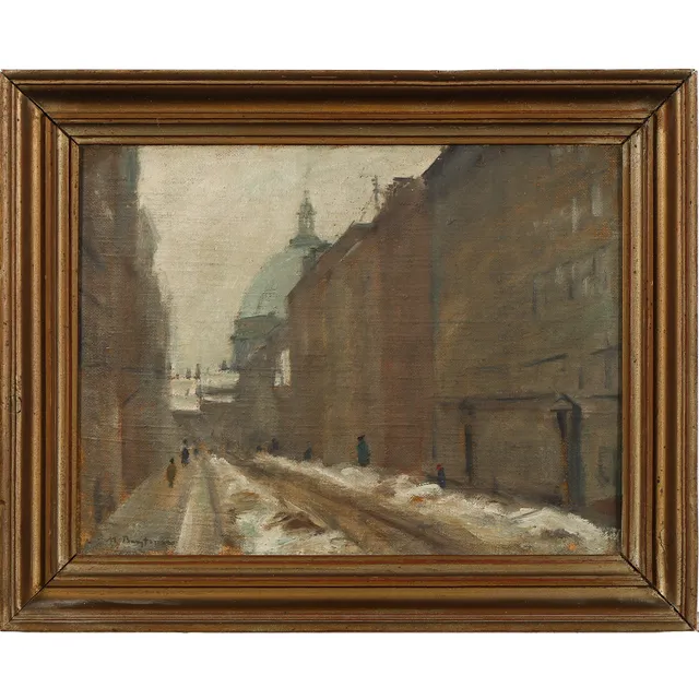 Magnus Bengtsson. Portion from Copenhagen with the marble church in the background. Oil on canvas