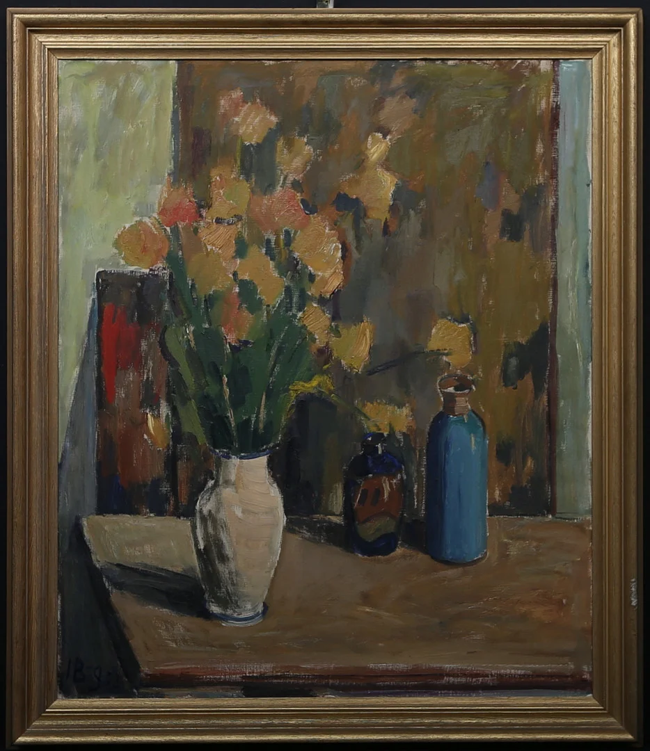 IVAN BROBERG. "Stilleben, gula blommor". Olja på duk, signerad och daterad 52. — Paintings — Gomér & Andersson Linköping