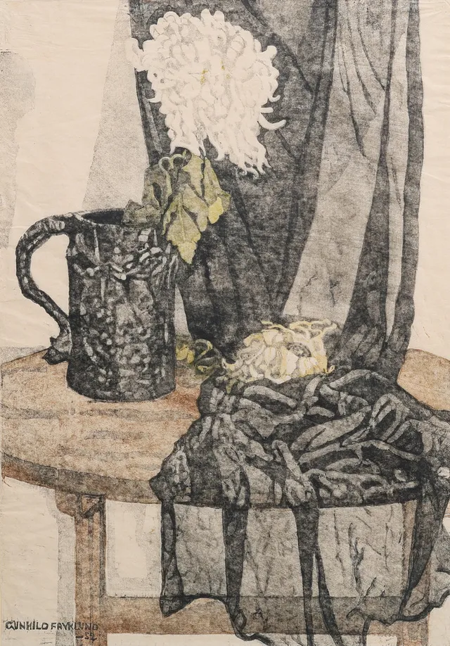 GUNHILD FRYKLUND. "SLÖJAN", HANDTRYCK, SIGNERAD OCH DATERAD 1952.