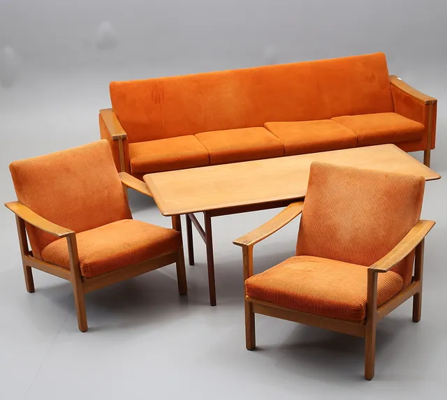 SOFFGRUPP, 4 delar, ek/manchester, Svenssons, Lammhult, 1962.