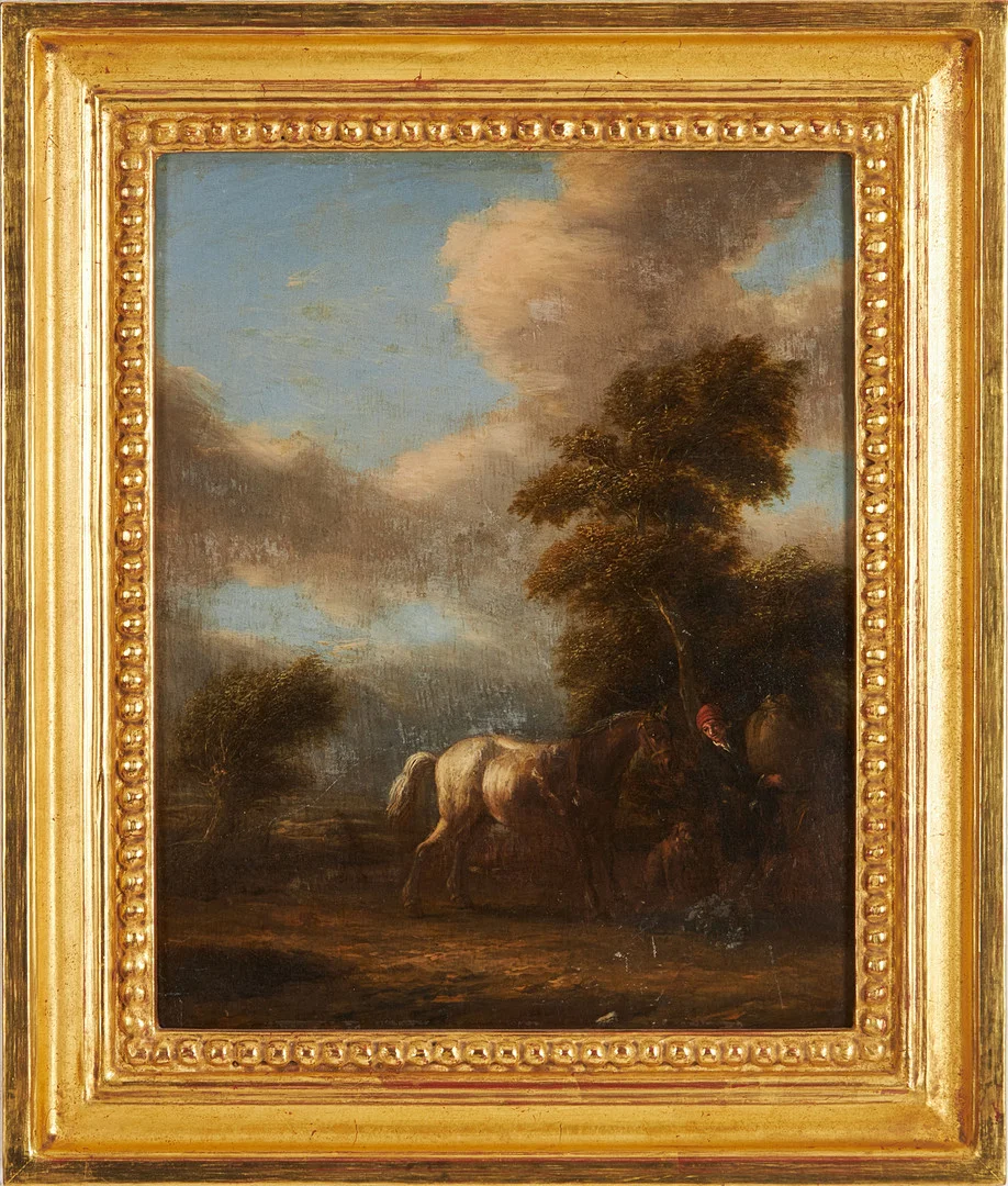 OIDENTIFIERAD KONSTNÄR. Holländsk skola, 1700-tal, pastoralt landskap, olja på pannå. — Paintings — Stockholms Auktionsverk Magasin 5