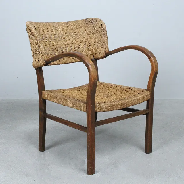 ERICH DIECKMANN. Im Stil von. Lounge Chair / Armlehnstuhl, Kordelgeflecht, 1960er Jahre.