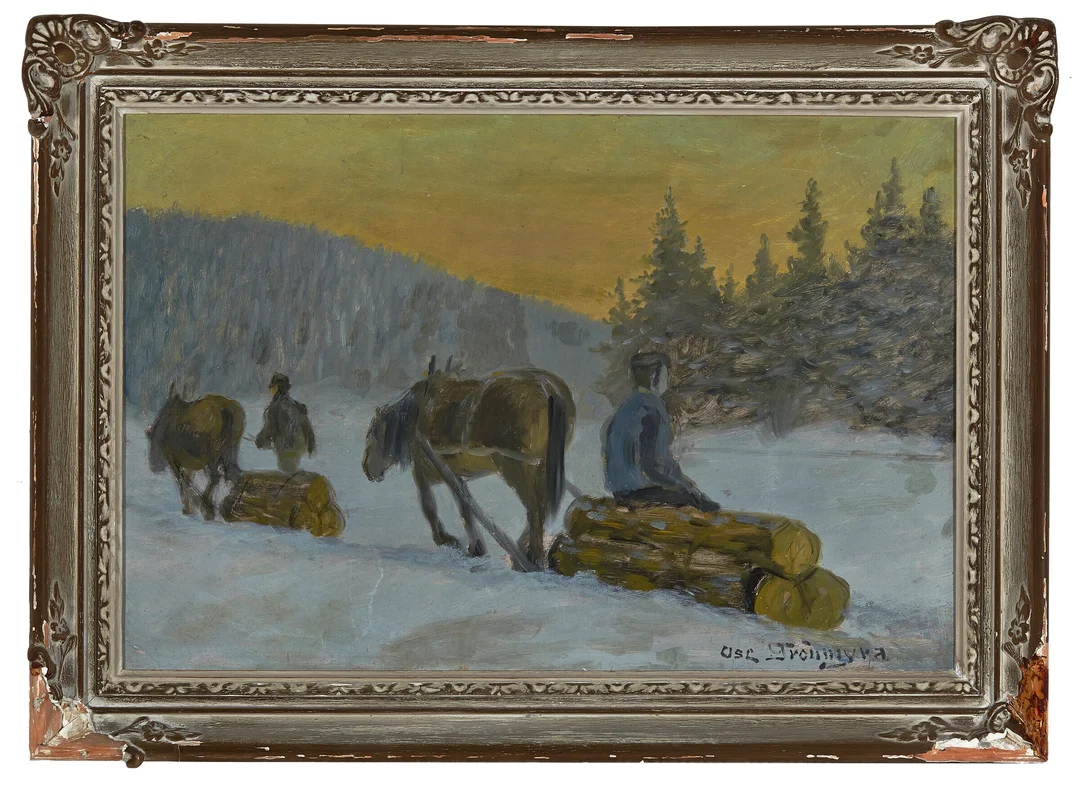 Grønmyra, Oscar — Hester med tømmerlast — Kunst/Maleri — Blomqvist