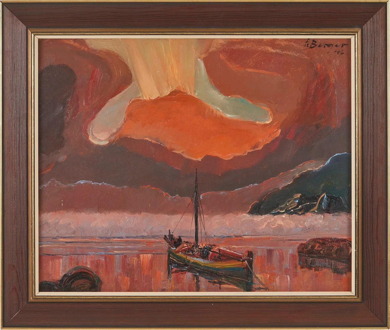 EINAR BERGER (1893-1960). Båt i skymningsljus, olja på pannå, signerad, daterad -46. — Paintings — Stockholms Auktionsverk Magasin 5