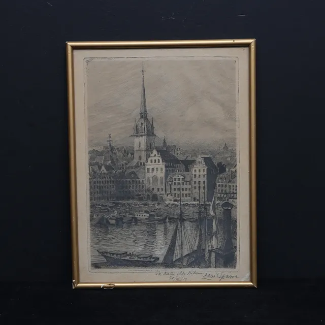 LOUIS SPARRE. Etsning, signerad.