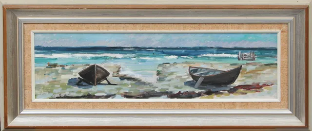GUNNAR MOSSBERG. OLJA, på pannå, Två snipor, Fårö, signerad.