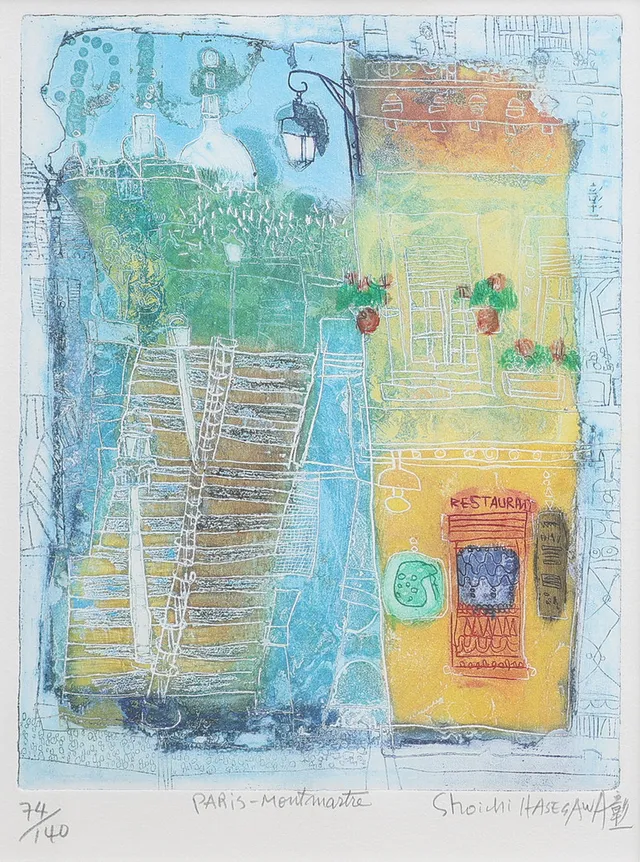 SHOICHI HASEGAWA. "PARIS-MONTMARTRE", LITOGRAFI, SIGNERAD OCH NUMRERAD 74/140.