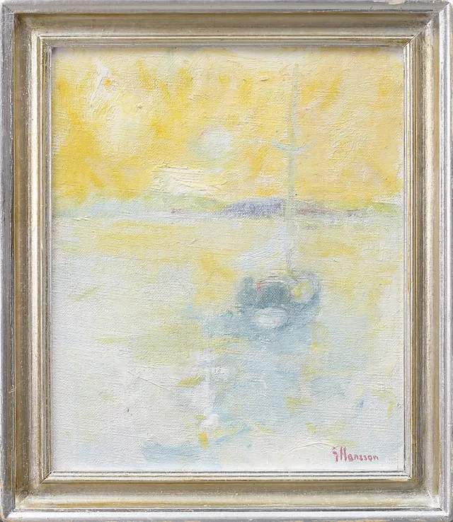 GÖRAN HANSSON. "Sommarsund", olja på pannå, signerad G Hansson.