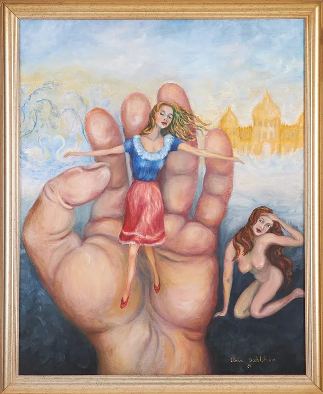 ANNA SAHLSTRÖM. Figurscen, olja på signerad och daterad -81.