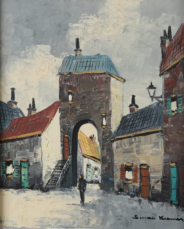 SIMON KRAMER. Torgmotiv, olja på duk, signerad.