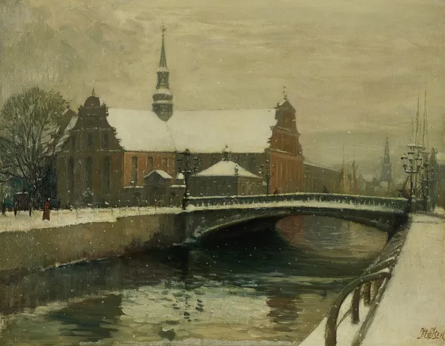 OTTO OLSEN (Danmark, 1905-1966): Holmens Kirke - Köpenhamn, signerad otto Olsen, olja på duk.