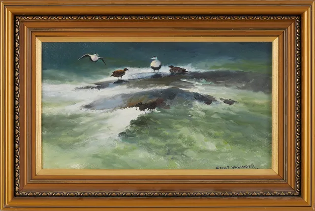 KNUT VALINDER (1909-1987). Olja på duk, sjöfåglar, signerad.