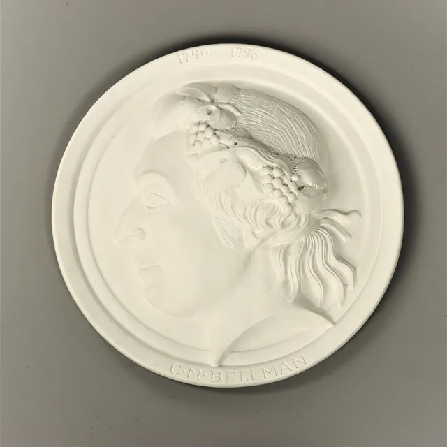 VÄGGRELIEF, gips, Carl Mikael Bellman, Bertil Weström Konstgjuteri Stockholm, 1900-talets andra hälft.