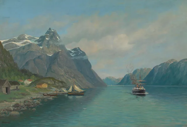 Aagaard, Martin — Fjordlandskap med dampbåt
