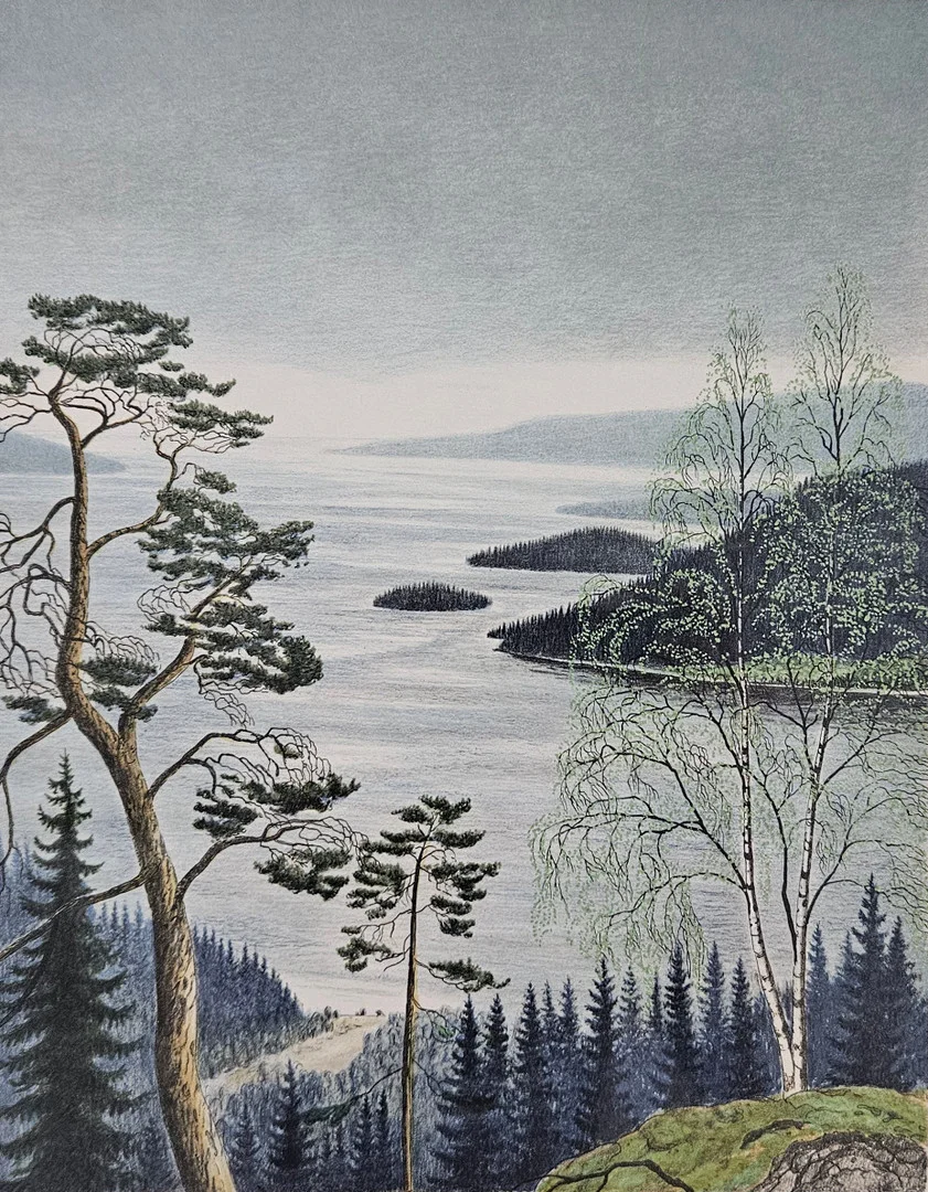 PER JULIUS. Landskap. Färglitografi, signerad och numrerad 80/250. — Engravings & Prints — Auktionshuset Thörner & Ek