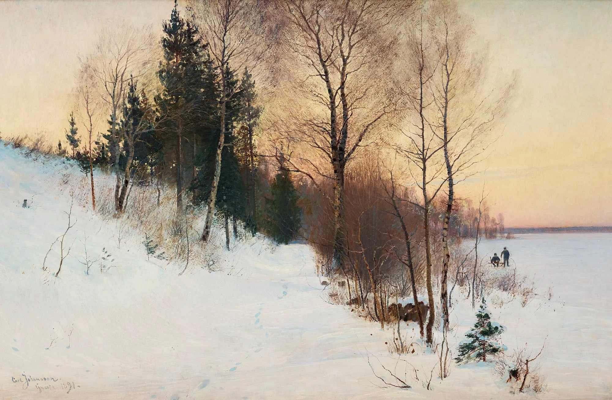 Carl Johansson, Vinterlandskap med fiskare. — Bukowskis