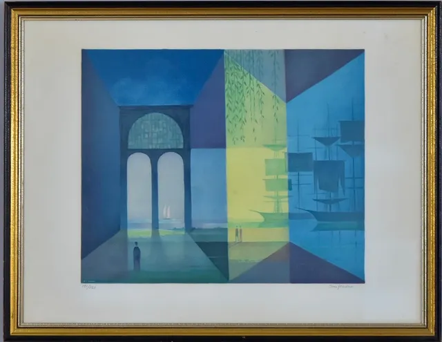 SVEN JONSON. färglitografi, Natthamn.