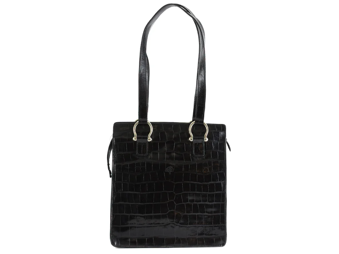 VÄSKA, MULBERRY, vintage, Ltd, svart präglat läder, kongo, detaljer i vitmetall, 29x30x10cm, dustbag. — Accessoarer/Väskor — Kaplans