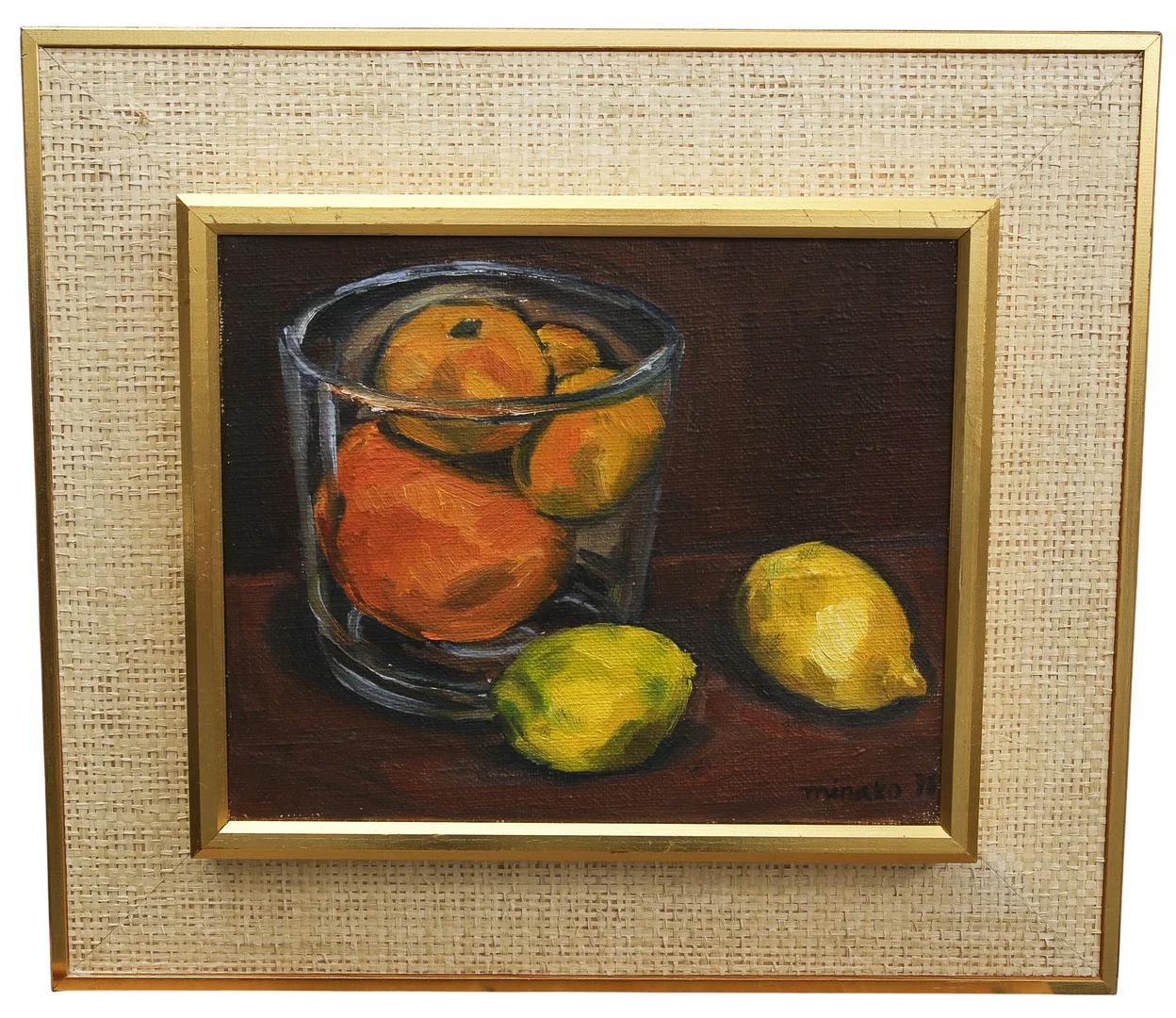 MINAKO MASUI. Olja på duk, fruktstilleben, signerad, daterad 1978. — Paintings — Limhamns Auktionsbyrå