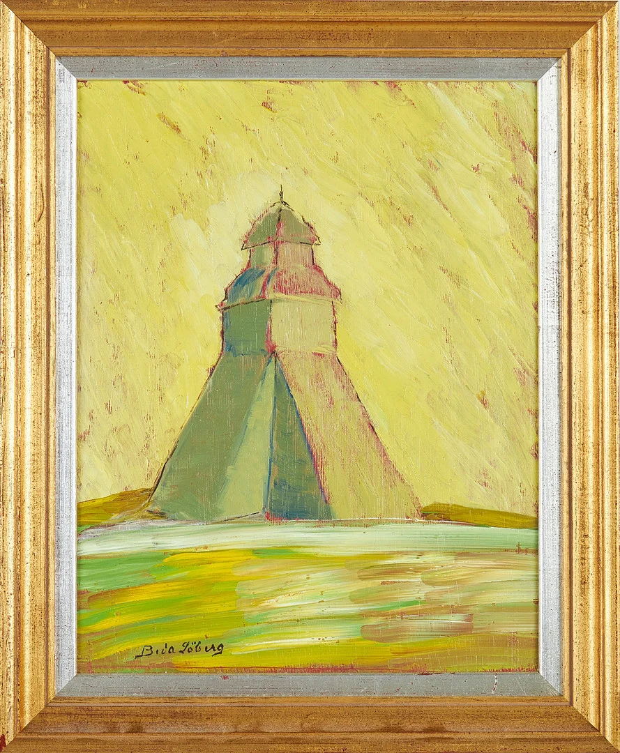 BEDA LÖBERG (1895-1974). Komposition med byggnad, olja på pannå, signerad Beda Löberg. — Paintings — Stockholms Auktionsverk Sickla