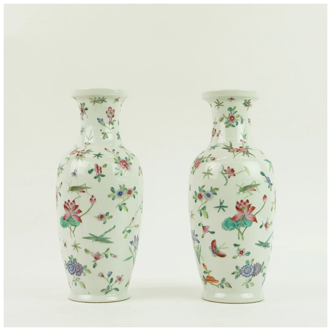 A PAIR OF CHINESE FAMILLE ROSE VASES. (2). — Oriental — Lots Road Auctions