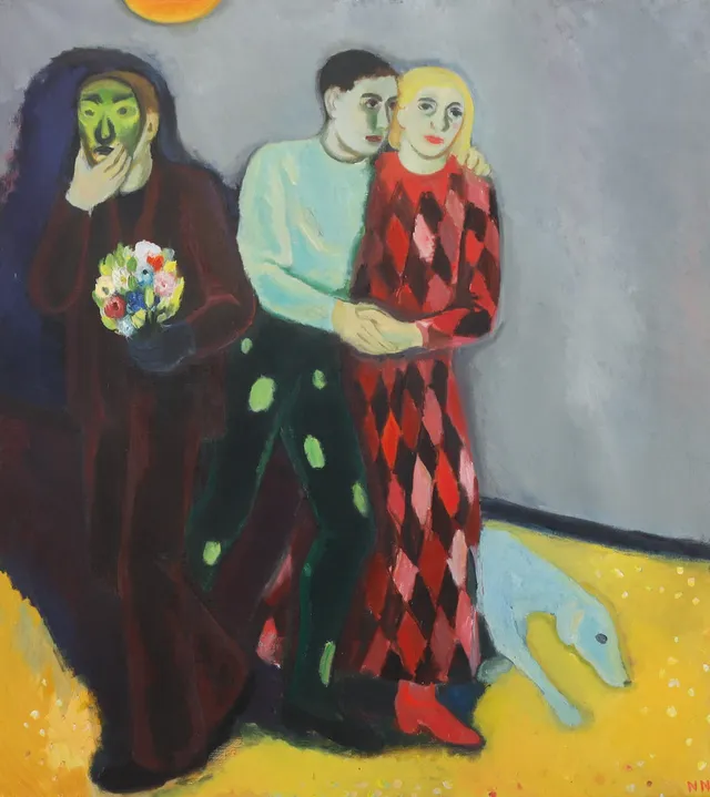 NILS NILSSON. Studie till Maskerad. Olja på duk. Utförd 1937.