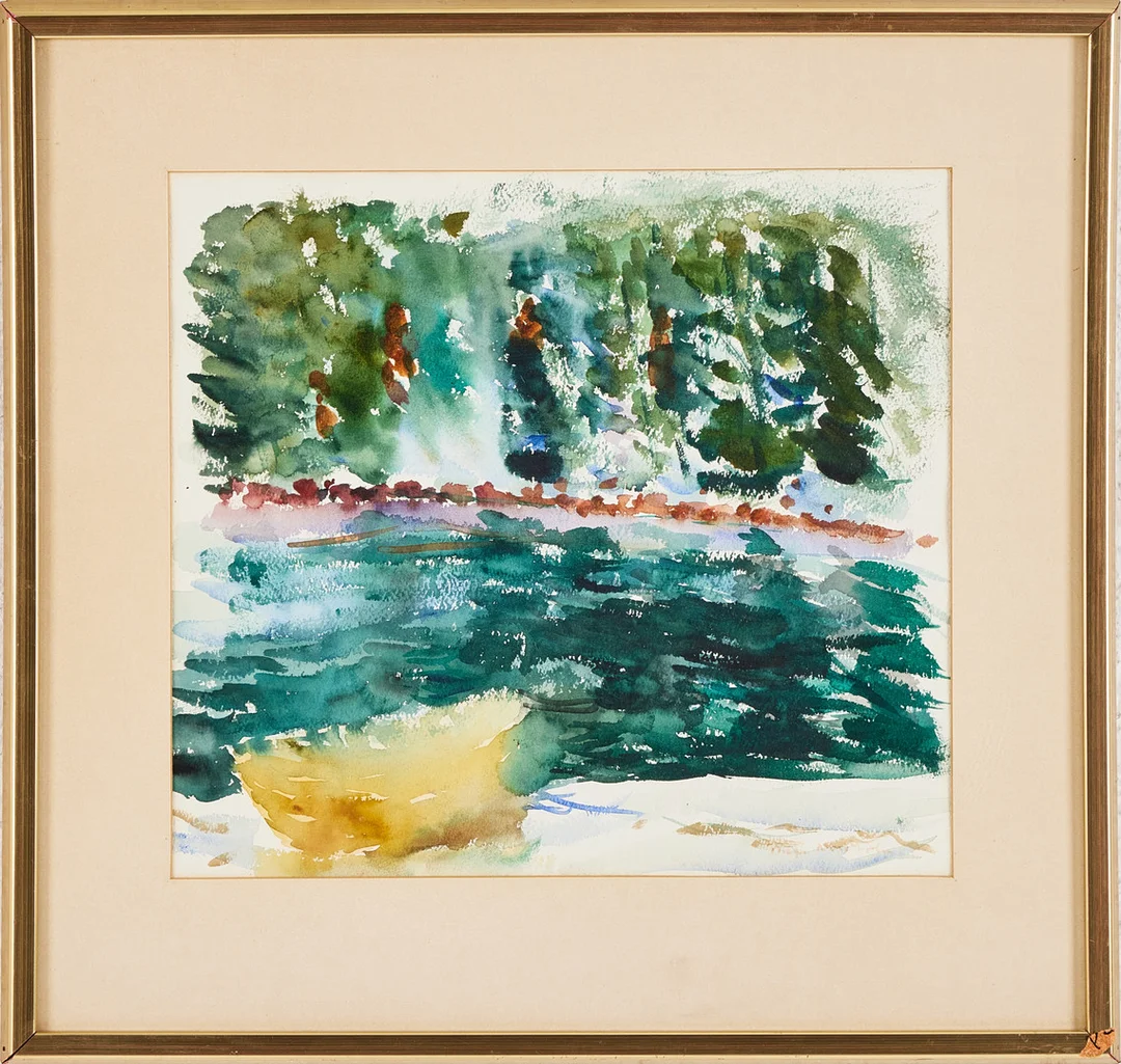 THAGE NORDHOLM. "Båtar i snö", akvarell på papper. — Paintings — Stockholms Auktionsverk Magasin 5