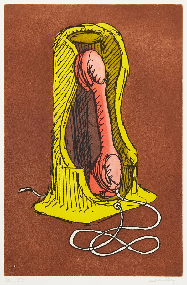 MAN RAY (USA, 1890-1976): Telephone, signerad , VIII / X, färgetsning. — Engravings & Prints — Crafoord Auktioner Stockholm
