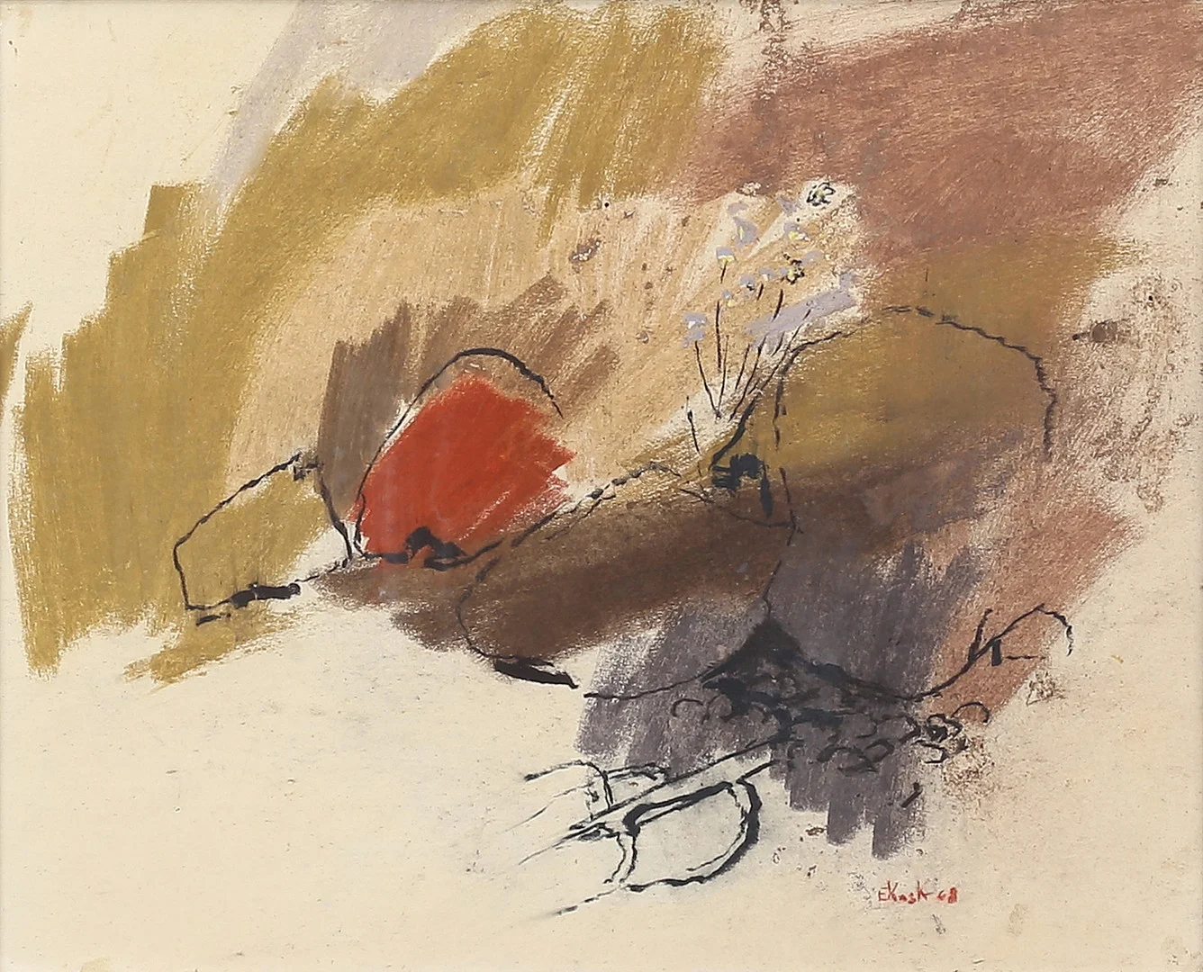 EUGEN KASK. Komposition. Blandteknik, signerad och daterad 68. — Paintings — Auktionshuset Thelin & Johansson