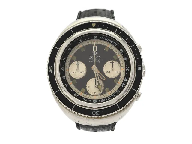 ZODIAC, Super Sea Wolf (T Swiss Made T), Cal 87 (Valjoux 726), Serie nr. 2288360, Boett nr. 872-843, kronograf, herrur, 43,5 mm, stål, manuell, mineralglas, skadad urtavla/visare, gummiband, ca 1970.