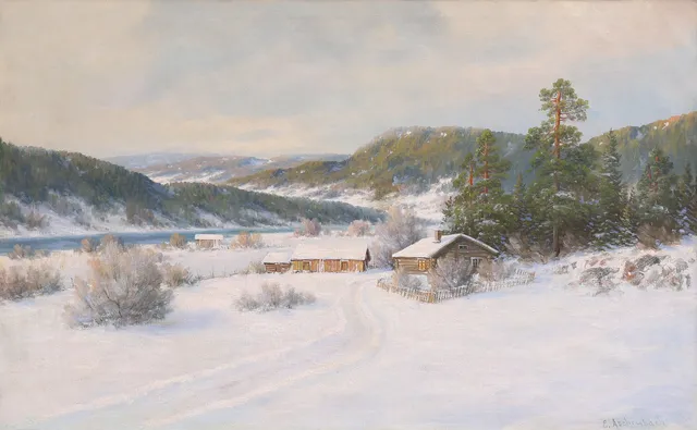 ERNST ASCHENBACH. NORSKT FJÄLLANDSKAP MED GÅRD.