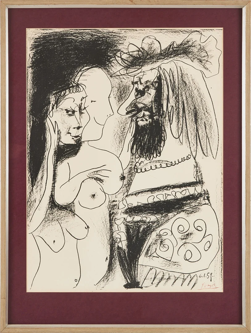 PABLO PICASSO. "Le Vieux Roi", litografi, 1959,Signerad i trycket. Litografi 1959. Tryckt av Mourlot, Paris. Ur upplagan om 1000 exemplar signerad i trycket. — Engravings & Prints — Stockholms Auktionsverk Magasin 5