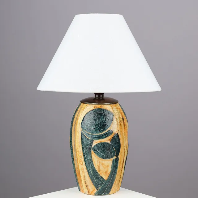 NOOMI BACKHAUSEN (1938-2011). Table lamp in glazed stoneware with stylized floral reliefs, Søholm, Bornholm, Denmark, 1960s/70s.