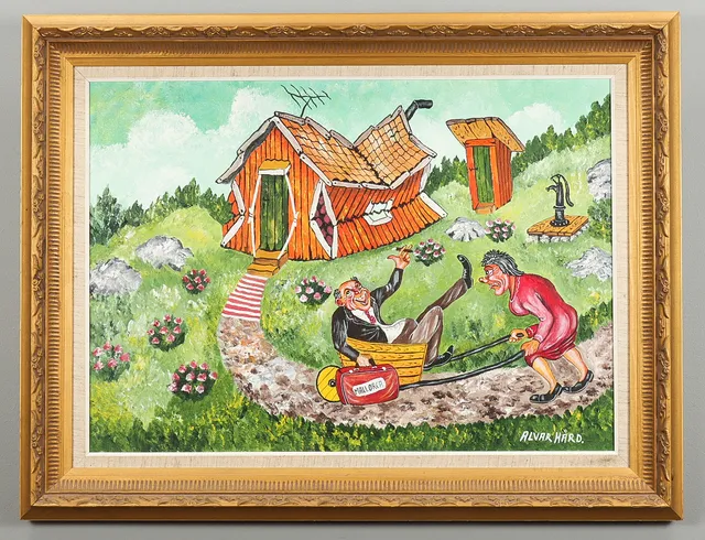 ALVAR HÅRD. Olja på duk, "Hemkomsten", signerad.