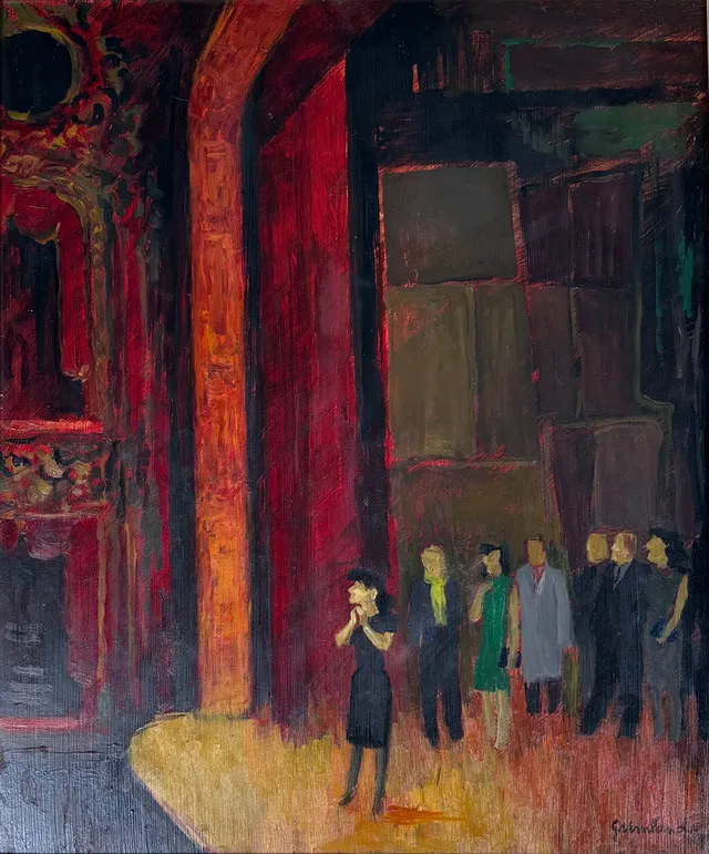 HARALD GARMLAND. Teaterföreställning. Olja på pannå, signerad.
