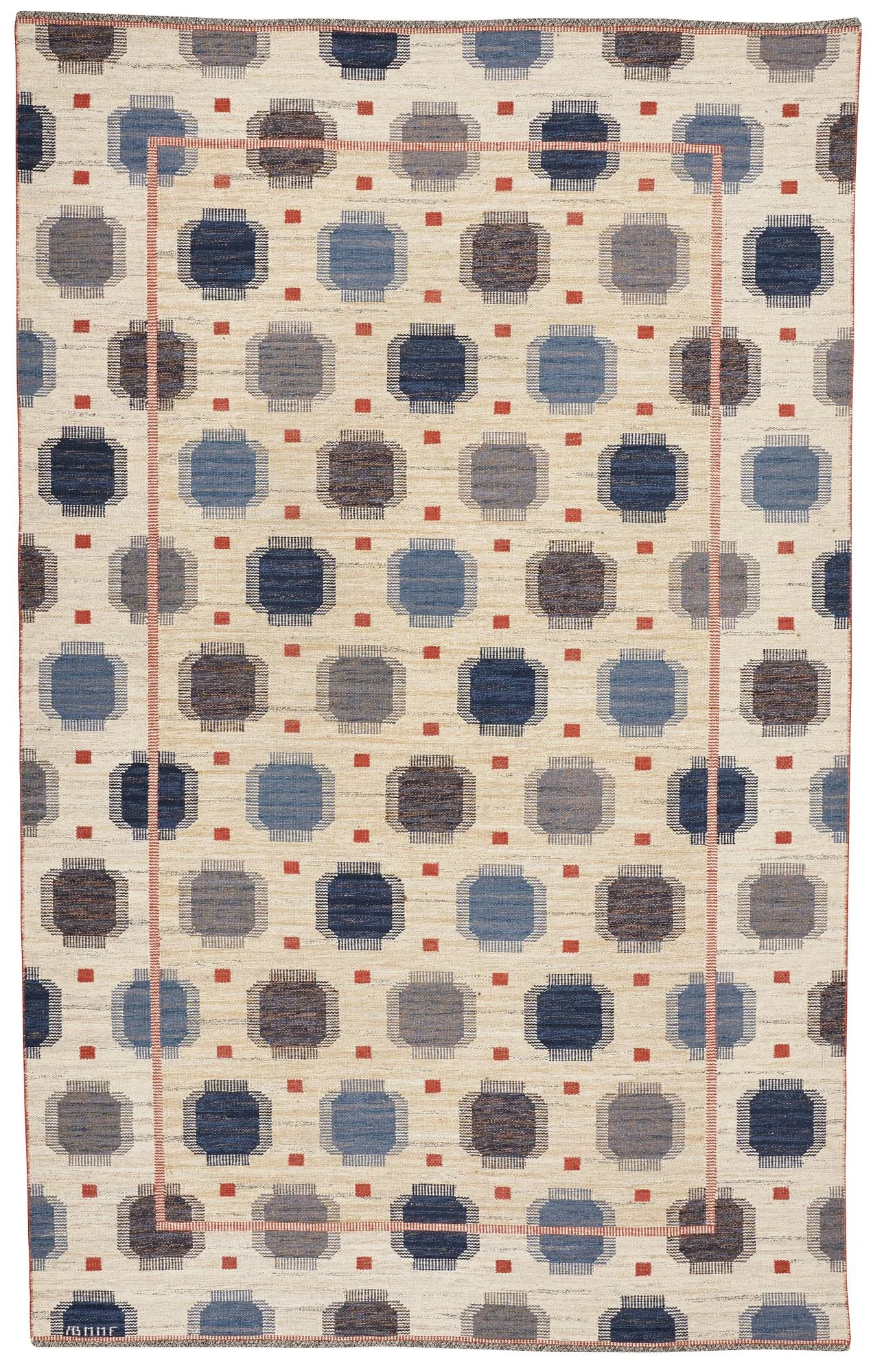 Märta Måås-Fjetterström, MATTA, "Blå plump", rölakan, ca 406,5 x 253 cm, signerad AB MMF. — Bukowskis