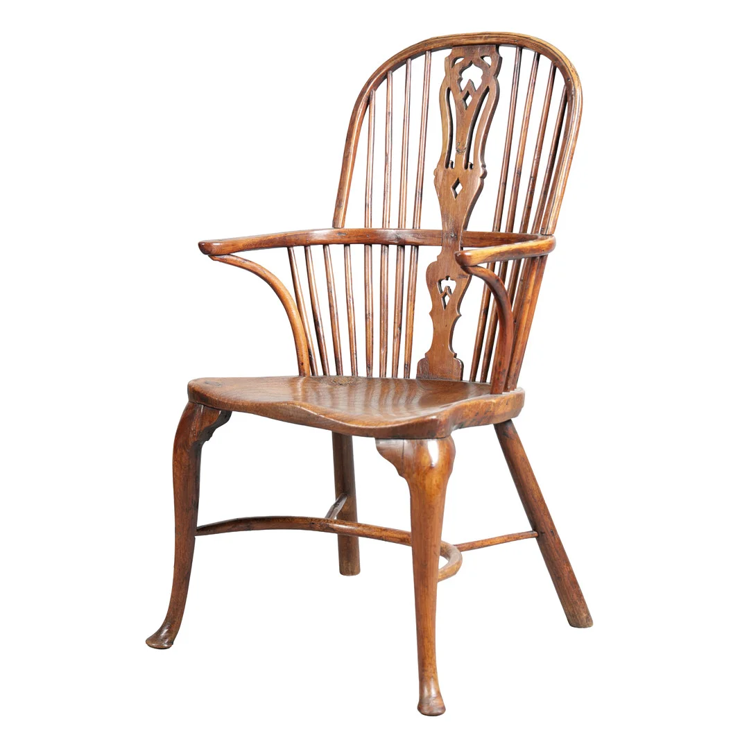 A MID 18TH CENTURY YEW WOOD & ELM WINDSOR ARMCHAIR. — Armchairs & Chairs — Bishop & Miller