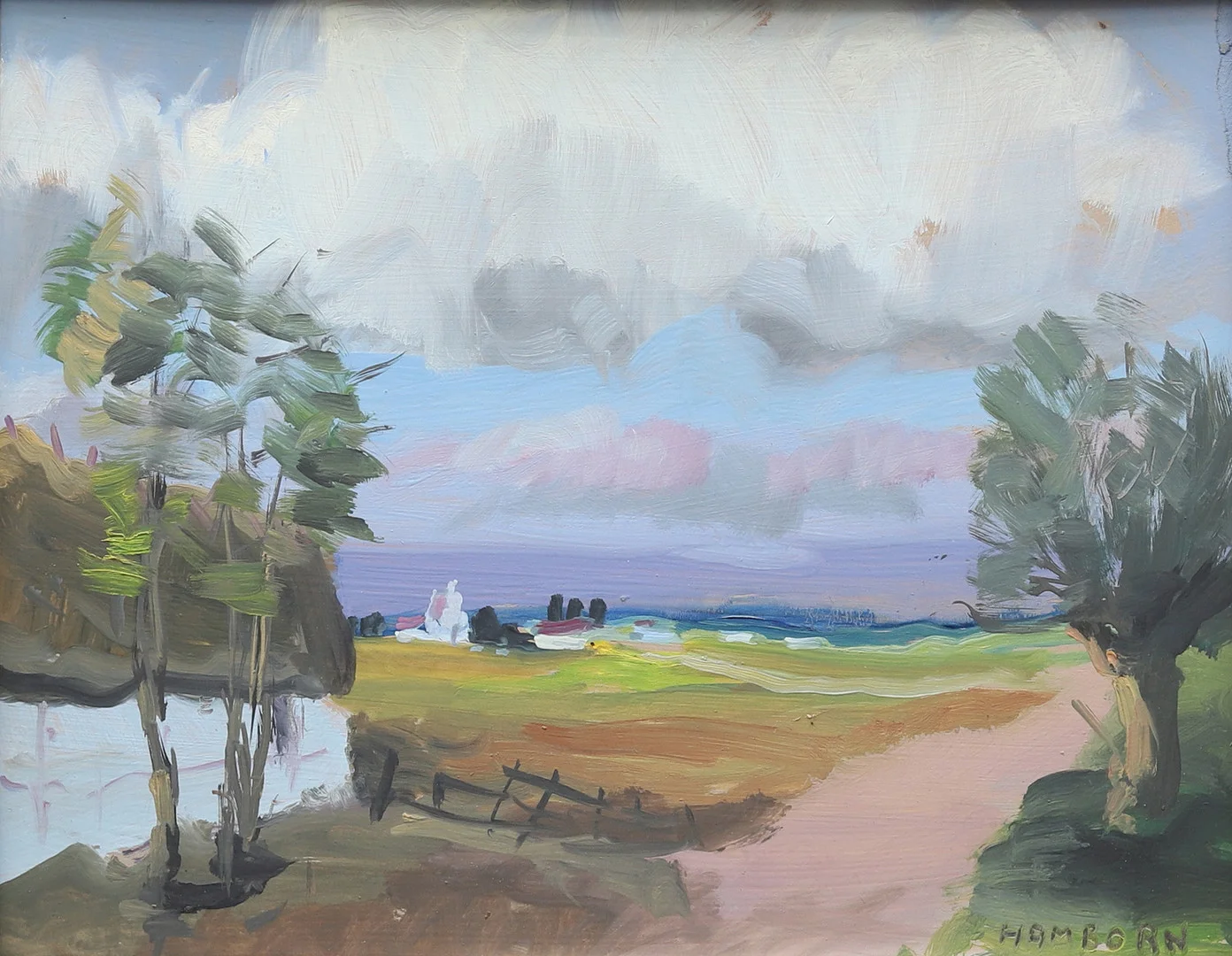 AXEL HAMBORN. Gård i landskap, olja på pannå, signerad Hamborn. — Paintings — Garpenhus Auktioner