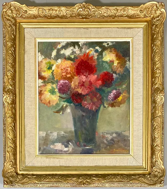 RAMÓN SANVICENS, ÓLEO LIENZO.BODEGÓN DE FLORES.