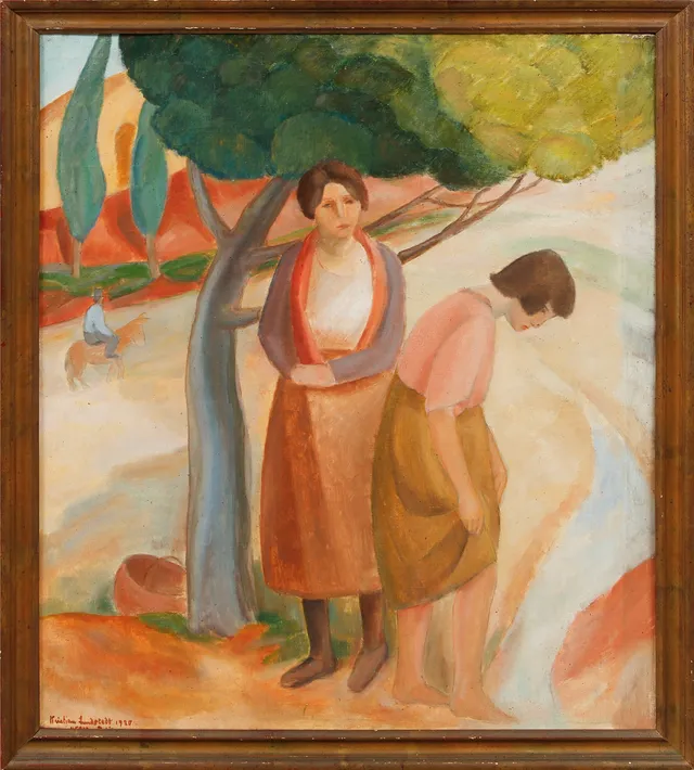 KRISTIAN LUNDSTEDT. Motiv från Nerja med figurer, olja på duk, signerad och daterad 1920.