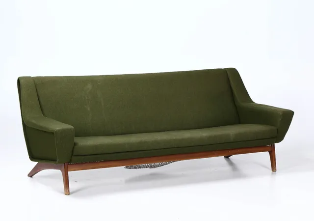 Dansk Møbelproducent: Tre-pers. sofa i grøn uld, 1950/60'erne