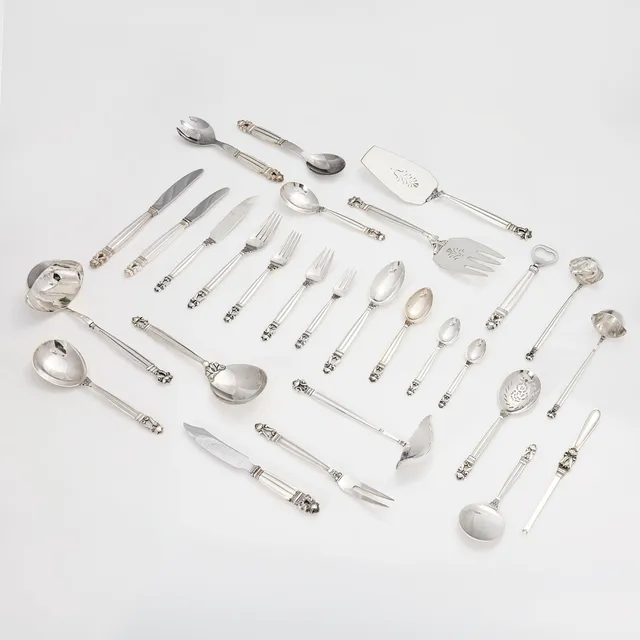 JOHAN ROHDE. Cutlery set, 160 pieces, sterling silver, Denmark after 1945. “King/Acorn”.