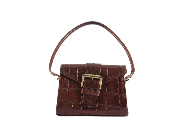 VÄSKA, MULBERRY, vintage, brunt präglat läder, 21x14x5cm.