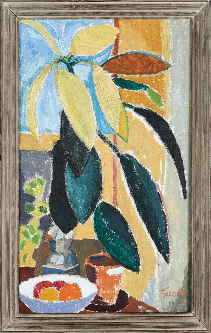LEOPOLD FARE. Blomsterstilleben, Olja på duk, signerad Fare, daterad 54. — Paintings — Stockholms Auktionsverk Sickla