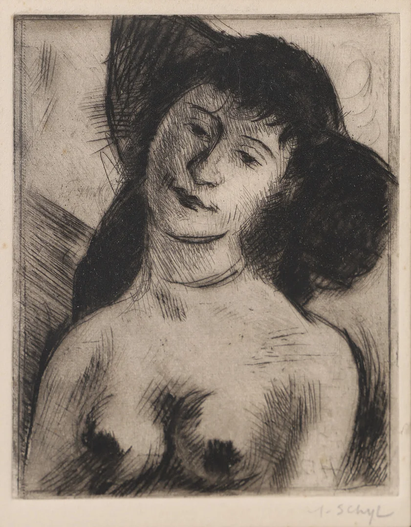 JULES SCHYL. Kvinna med hatt, etsning, signerad. — Engravings & Prints — Helsingborgs Auktionskammare