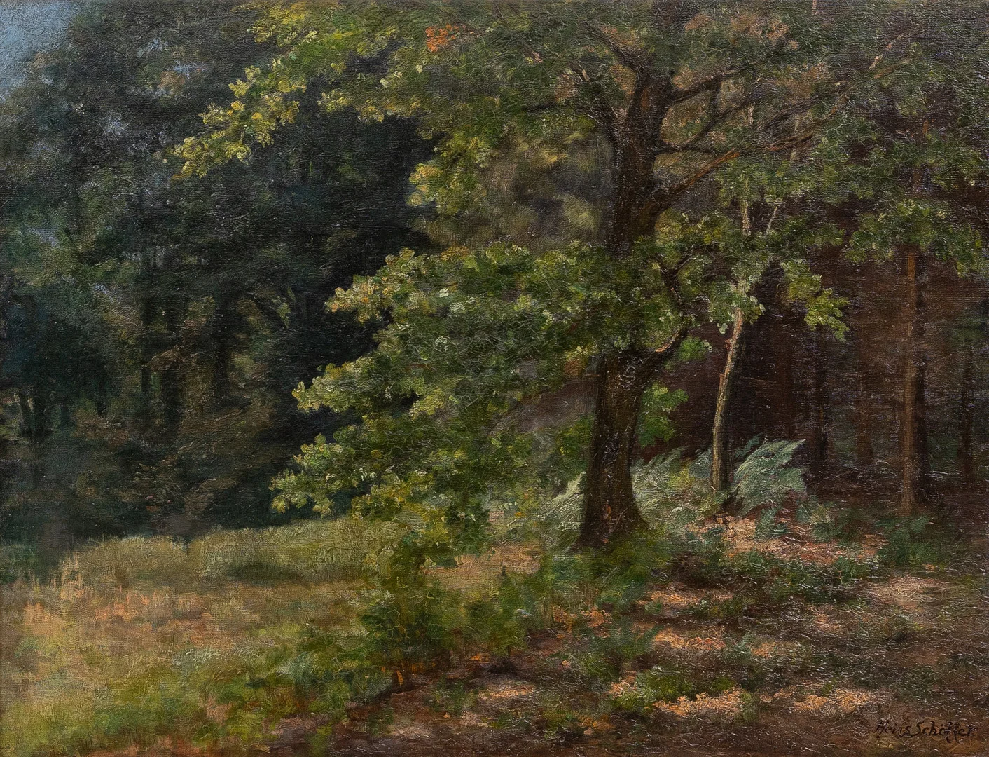 OIDENTIFIERAD KONSTNÄR. Skogslandskap, olja på duk, möjligen signerad Heinz Schöffer. — Paintings — Garpenhus Auktioner