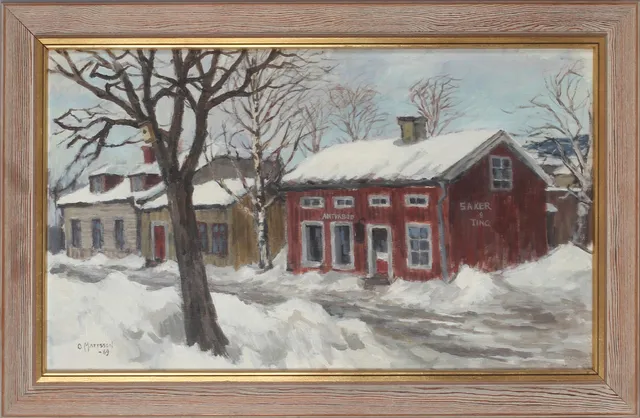 OLLE MATTSSON. Skeppargatan Norrmalm Sundsvall, olja på duk, signerad.