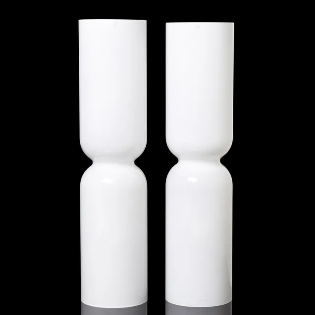 HARRI KOSKINEN. ljuslyktor, ett par, Iittala, opalvitt glas, etikettmärkta.