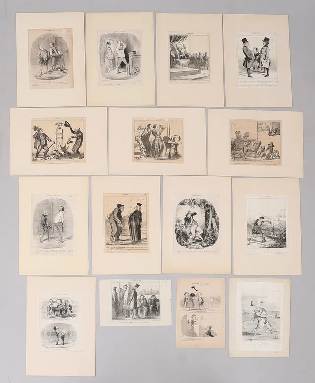 HONORÉ DAUMIER. 15 LITOGRAFIER UR "LE CHARIVARI", 1800-TALETS MITT.